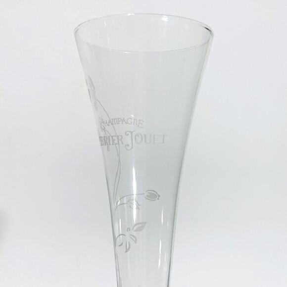 PERRIER JOUET (6) Champagne Flutes 9-3/4" White Floral Trumpet Etched VTG NIB - Picture 12 of 12